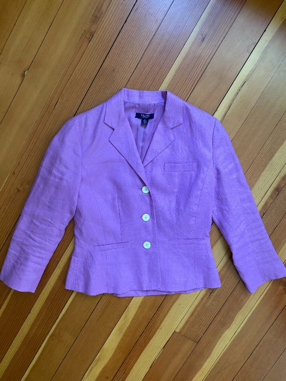 Chaps Linen Cropped Blazer in Magenta - Size Small